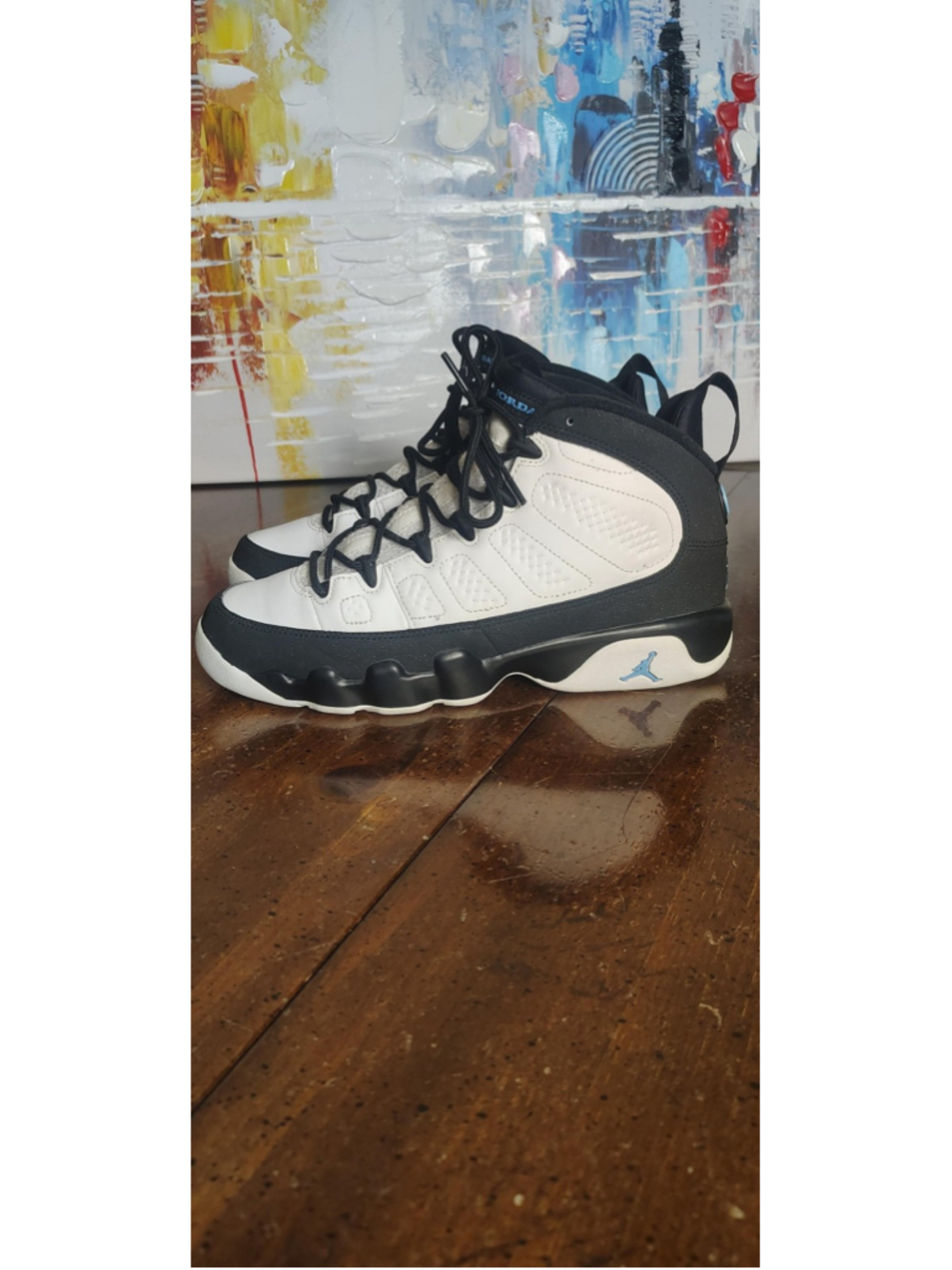 Air Jordan 9 Retro Shoes Youth Size 7Y White Black Blue Sneakers 302359-140